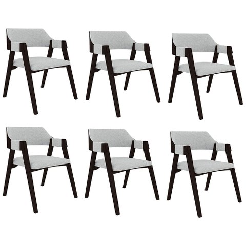 Kit 6 Cadeiras Sala de Jantar e Jogos Carteados Madeira Maciça Poker Linho Cinza/tabaco G42 - Gran B