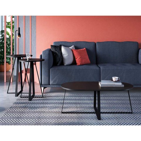 Kit para Sala com Mesa de Centro 90 Cm e 2 Mesas Laterais Cor:hanover com Dourado