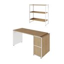 Ver imagem 2 de Mesa Escritório 150cm com Nicho Aéreo Industrial F5 Office Cor:macadâmia com Branco