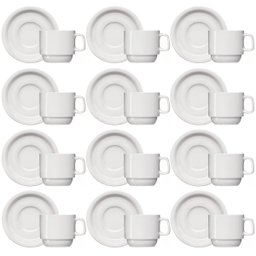 Jogo 12 Xícaras de Café com Pires de Porcelana 65ml Classe Única Iguaçu Germer Branco - 1