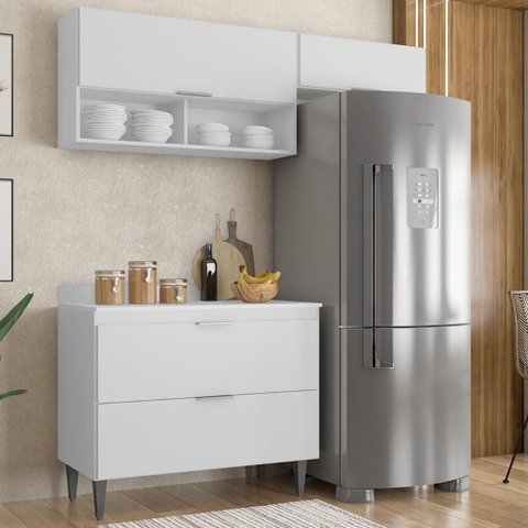 Armário de Cozinha com Tampo CP03 170cm Pérola Branco Z34 - Mpozenato