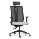 Ver imagem 2 de Kit 2 Cadeiras Escritório Giratória Presidente Flow F02 Base Preta Linho Bege Claro - Lyam Decor