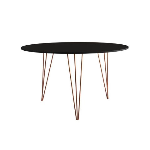 Mesa De Jantar Redonda 90Cm Preta Clips 3 Pés Com 4 Cadeiras Pretas Base Cobre Cor: Preto