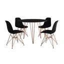 Ver imagem 6 de Mesa De Jantar Redonda 90Cm Preta Clips 3 Pés Com 4 Cadeiras Pretas Base Cobre Cor: Preto