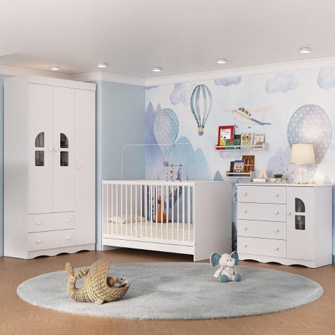 Quarto de Bebê Completo com Berço 3 em 1 para Colchão 130x60cm Liz Multimóveis Mp4559