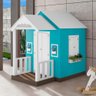 Casinha de Brinquedo Artesanal com Varanda MDF Branco/Azul Turquesa - Criança Feliz Casinha com Vara - 1