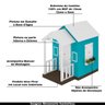Casinha de Brinquedo Artesanal com Varanda MDF Branco/Azul Turquesa - Criança Feliz Casinha com Vara - 4