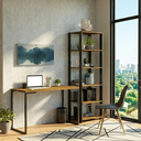 Ver imagem 1 de Conjunto Escritório Home Office com Mesa Industrial + Estante Preto/rustic Madesa