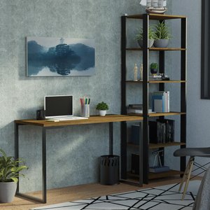 Conjunto Escritório Home Office com Mesa Industrial + Estante Preto/ru...