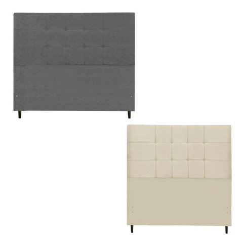 Kit Cabeceira Maveric Estofada Casal 144cm Chumbo Botão Tecido + Cabeceira Maveric Solteiro 94cm New