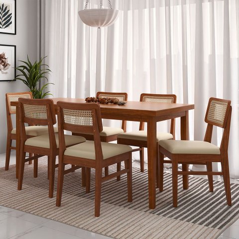Conjunto Sala de Jantar com Mesa e 6 Cadeiras Madeira Maciça Viena Amêndoa