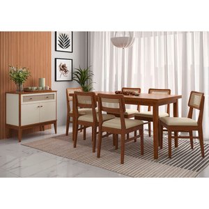 Conjunto Sala de Jantar com Mesa e 6 Cadeiras Madeira Maciça Viena Amêndoa
