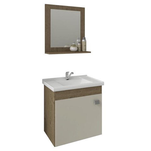 Gabinete de Banheiro com Cuba e Espelheira Iris 45cm Amendoa/off White - Mgm