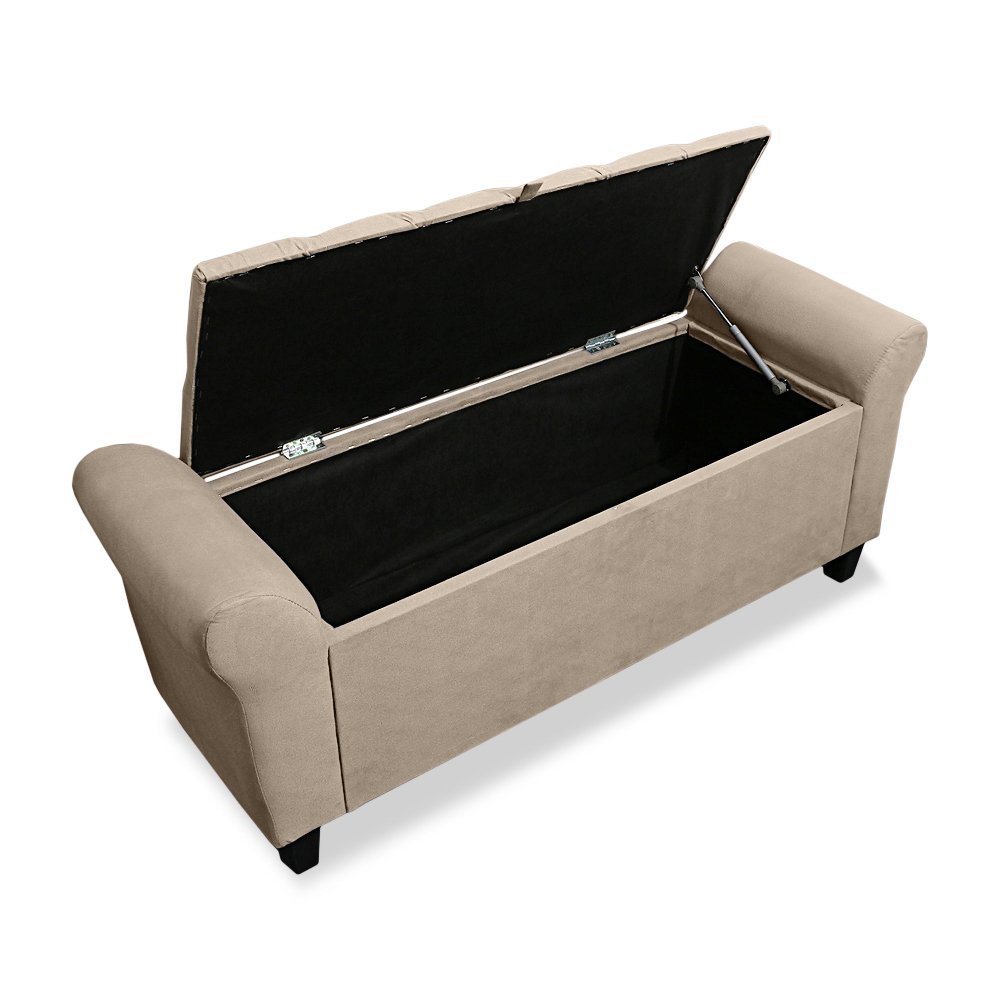 Recamier Baú Calçadeira para Cama Box Queen 150 Cm Dubai Suede Cappuccino - Lh Móveis - 2