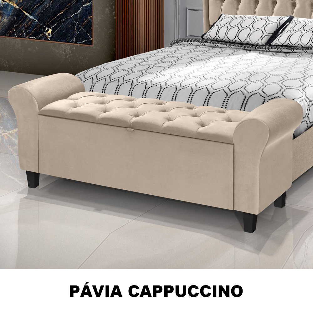 Recamier Baú Calçadeira para Cama Box Queen 150 Cm Dubai Suede Cappuccino - Lh Móveis - 4