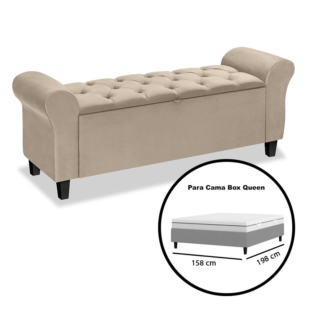 Recamier Baú Calçadeira para Cama Box Queen 150 Cm Dubai Suede Cappuccino - Lh Móveis - 5