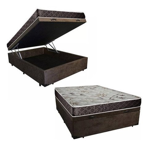 Cama Box Baú Solteiro Conforto Suede Marrom + Colchão Solteiro Conforto Espuma D33 Com EPS 28x88x188
