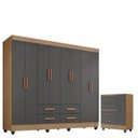 Ver imagem 1 de Guarda Roupa Casal Porto com Cômoda Lite 4 Gavetas 1 Porta Nature Cinza – Móveis Leão