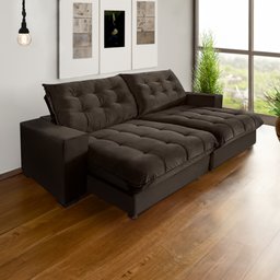 Sofá Califórnia Retrátil e Reclinável 5 Lugares 2,50m com Molas Ensacadas e Pillow Marrom - 1