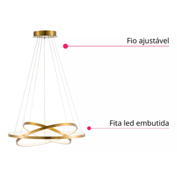 Luminária Pendente Lustre Led 3 em 1 Arco Anéis Infinito Dourado Moderno Luxuoso Inl119 - 3