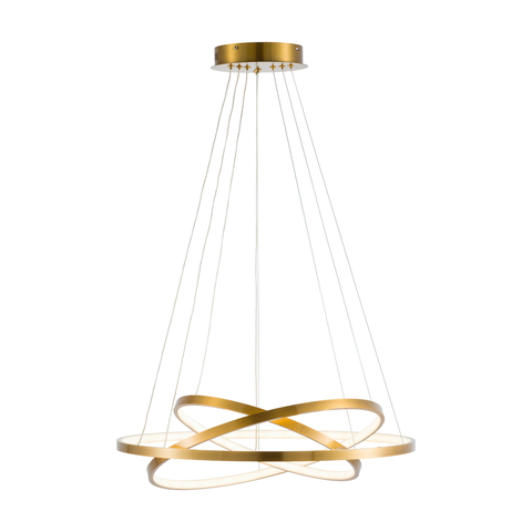 Luminária Pendente Lustre Led 3 em 1 Arco Anéis Infinito Dourado Moderno Luxuoso Inl119