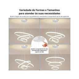 Luminária Pendente Lustre Led 3 em 1 Arco Anéis Infinito Dourado Moderno Luxuoso Inl119 - 10