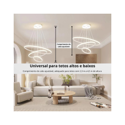 Luminária Pendente Lustre Led 3 em 1 Arco Anéis Infinito Dourado Moderno Luxuoso Inl119 - 11