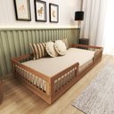 Ver imagem 1 de Cama Infantil Montessoriana Solteiro com Grades em Pinus Lume Marrom/Carvalho Mel