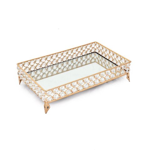 Caixa Decorativa Em Metal Ouro Com Cristais De Vidro, 31x19