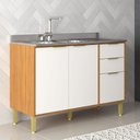 Ver imagem 1 de Balcão de Cozinha para Pia 120 Cm Domus 2 Portas 3 Gavetas Nogal/branco - Hecol Móveis