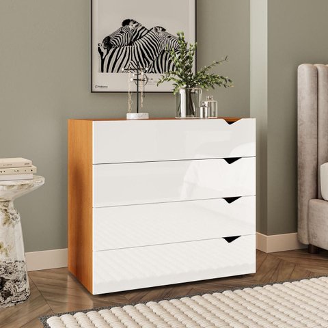 Cômoda Porto com 4 Gavetas 90x84cm Freijó/Branco 240823