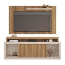 Ver mais imagens de Conjunto Decorativo Rack e Bancada Brendan MDF/MDP Ripado para TV 55 Pol. Buriti/OffWhite G11 - Gran