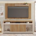 Ver imagem 6 de Conjunto Decorativo Rack e Bancada Brendan MDF/MDP Ripado para TV 55 Pol. Buriti/OffWhite G11 - Gran