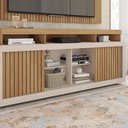 Ver imagem 7 de Conjunto Decorativo Rack e Bancada Brendan MDF/MDP Ripado para TV 55 Pol. Buriti/OffWhite G11 - Gran