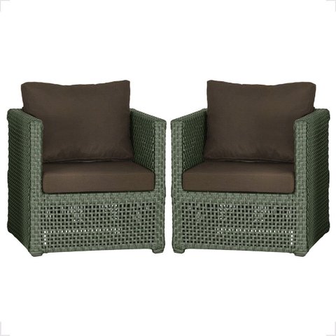 2 Poltronas Madri Alumínio Corda Náutica Estofado 9 Trama Original
