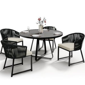 Kit Mesa Wine e 4 Cadeiras Área Externa Espaço Gourmet Corda Náutica Bethari D04 Preto - Lyam