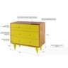 CÔMODA AMARELA DE MADEIRA MACIÇA 3 GAVETAS SIDERAL PUXADOR BOLINHA NÓZES E AMARELO 90X40X79,5CM - 2