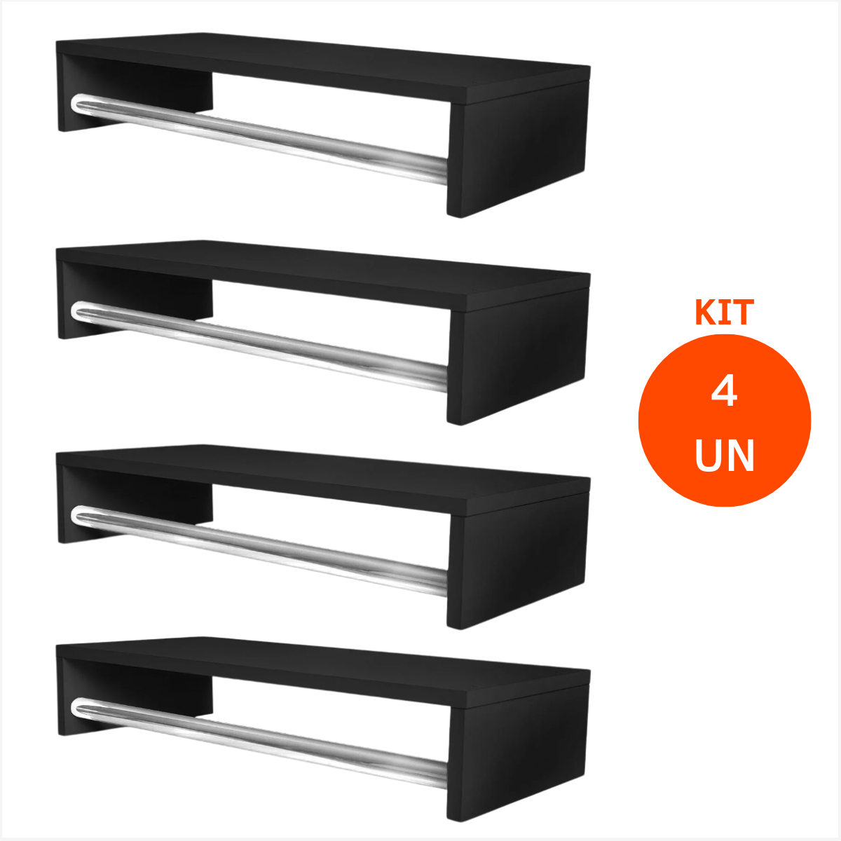 Kit 4 Cabideiros Multiuso Preto de Parede Porta Roupas Quarto Closet Lavanderia - 1