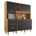 Ver imagem 1 de Armário para Cozinha Kit Max 181 Cm 6 Portas 3 Gavetas Cinamomo Preto Catedral Fosco - Zanzini