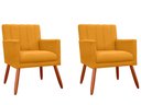 Ver imagem 1 de Kit 2 Poltronas Decorativa Cecília Couro Amarelo Pés Madeira Ms Decor
