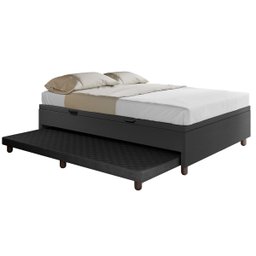 Base Cama Baú Casal com Cama Auxiliar C/colchão Conjugado Corino Preto - Skybox - 3