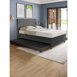 Base Cama Baú Casal com Cama Auxiliar C/colchão Conjugado Corino Preto - Skybox - 1