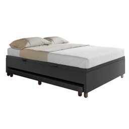 Base Cama Baú Casal com Cama Auxiliar C/colchão Conjugado Corino Preto - Skybox - 4
