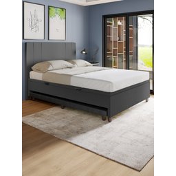 Base Cama Baú Casal com Cama Auxiliar C/colchão Conjugado Corino Preto - Skybox - 2