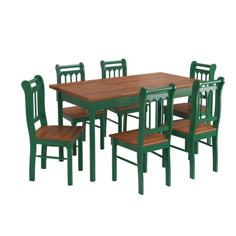 Conjunto Sala de Jantar e Cozinha Com 6 Cadeiras Madeira Maciça VERDE