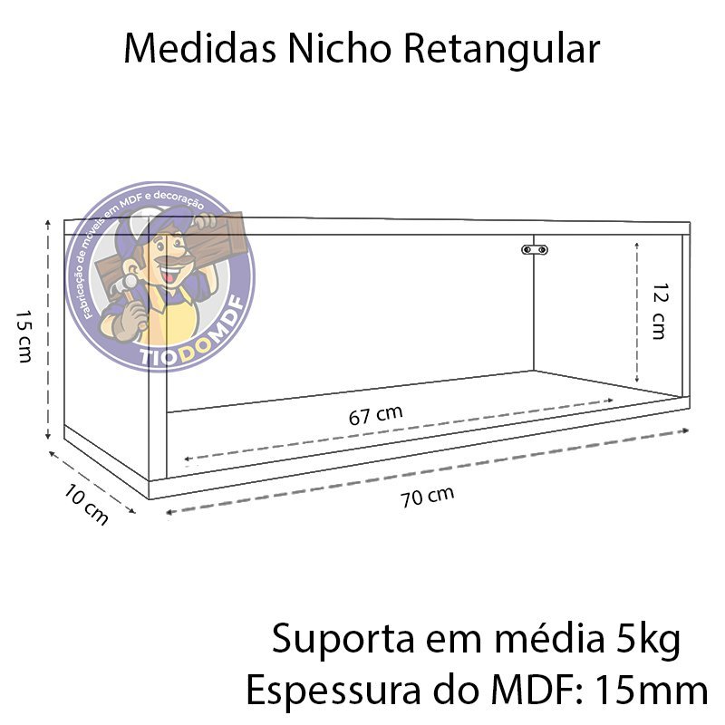 Kit 2 Nicho Retangular Vermelho 70x15x10p Mdf Decorativo - 2