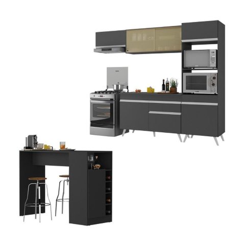 Cozinha Modulada com Bancada Americana Veneza Multimóveis Mp2208 Preto/branco