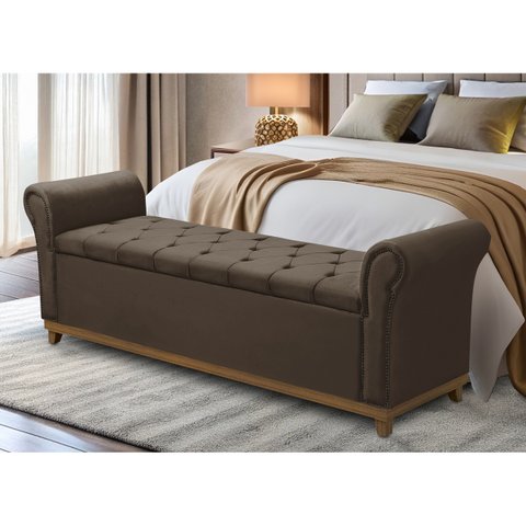 Baú Recamier Cama Box Grécia Quarto Estofado Solteiro:marrom