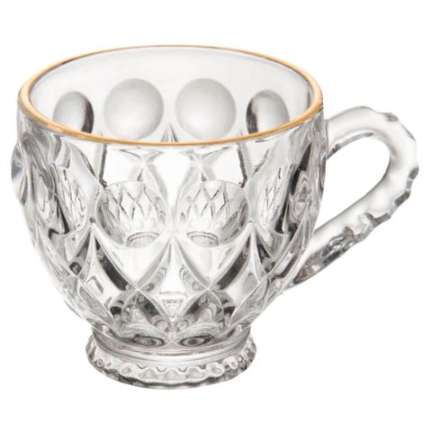Jogo 12 Xícaras para Café 80ml Vidro Fio de Ouro Lile Lyor Cafezinho Clínica Recepção