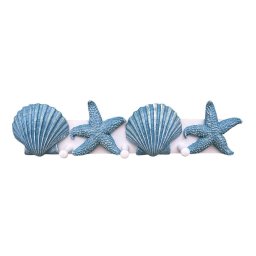 Cabideiro e Porta-chaves Conchas e Estrelas Branco e Azul em Madeira e Resina 39x9,5x5,5 Cm - 4